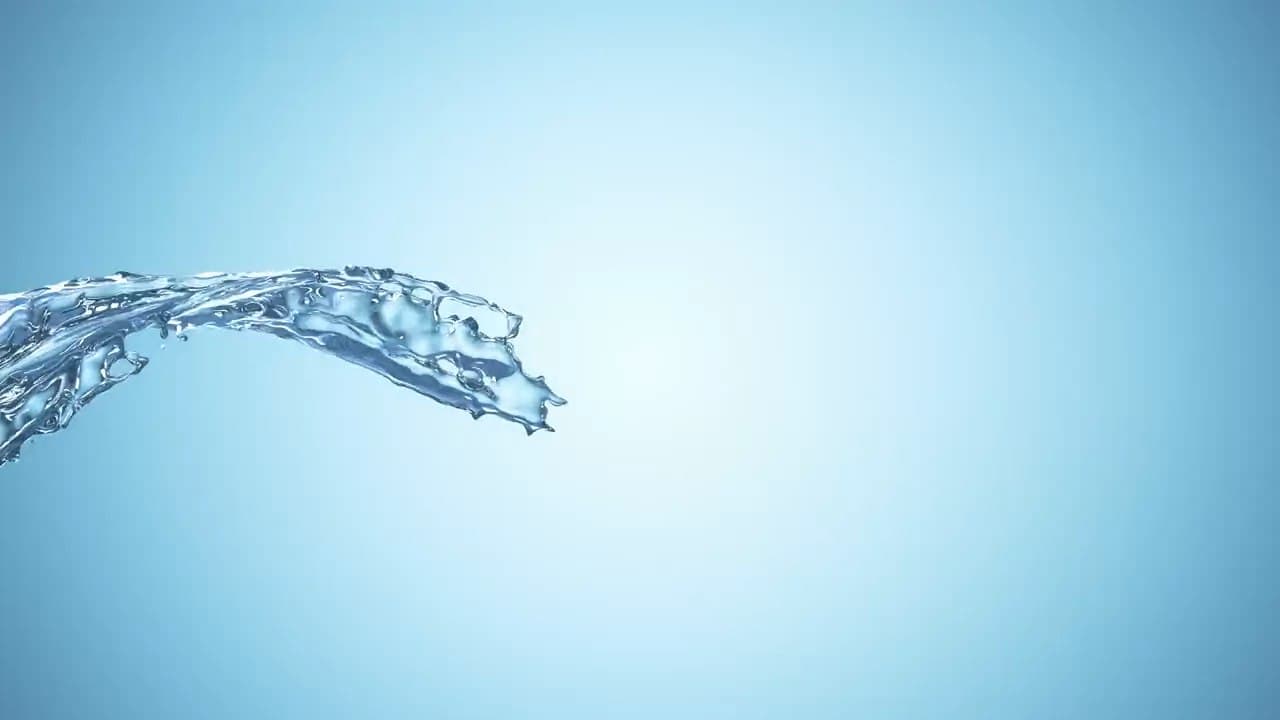 Abstract computer-rendered ribbon of water motion against a pale blue gradient.