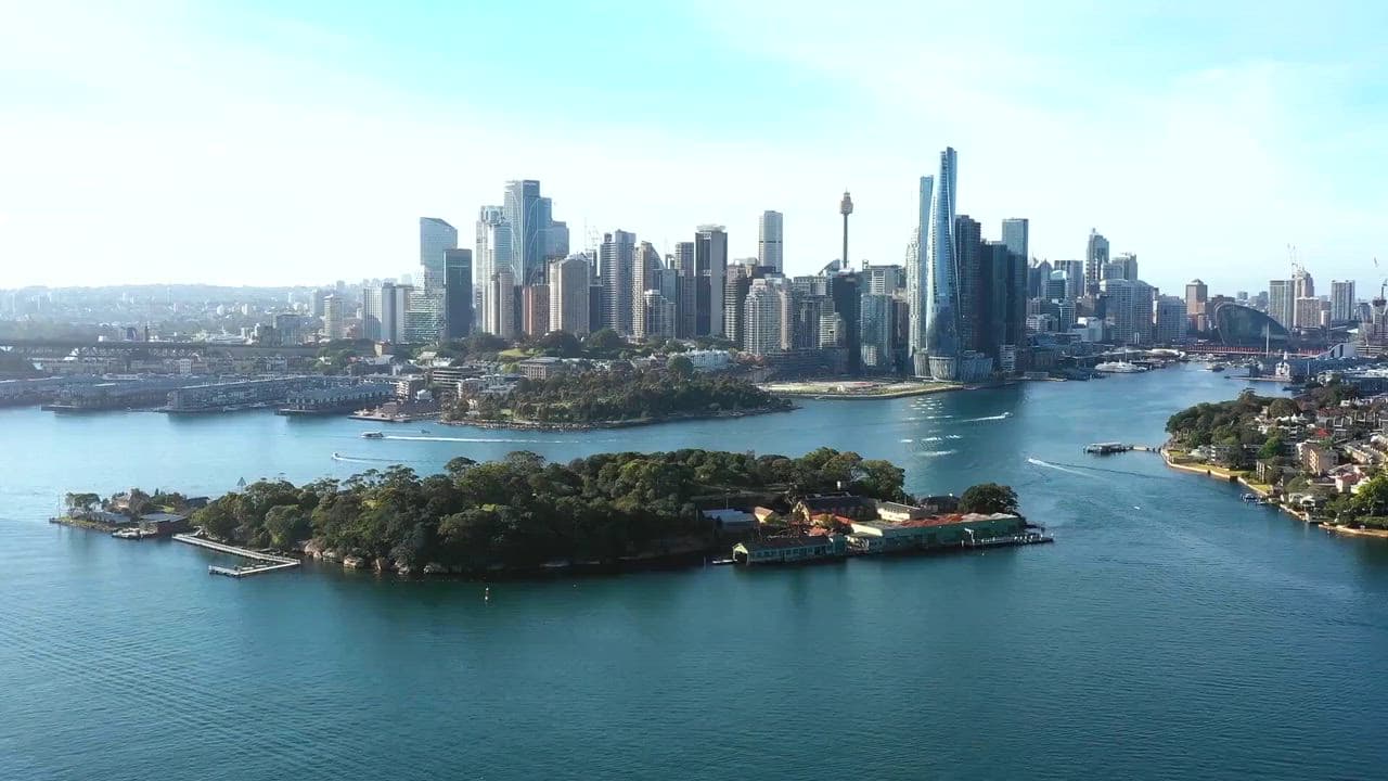 Aerial view of the Sydney harbour corridor near Barangaroo, the route for Water Roads' first service.